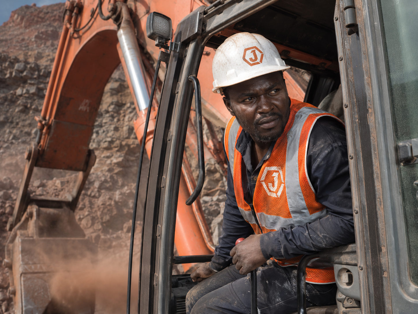 Jangjing excavator operator at the rock face